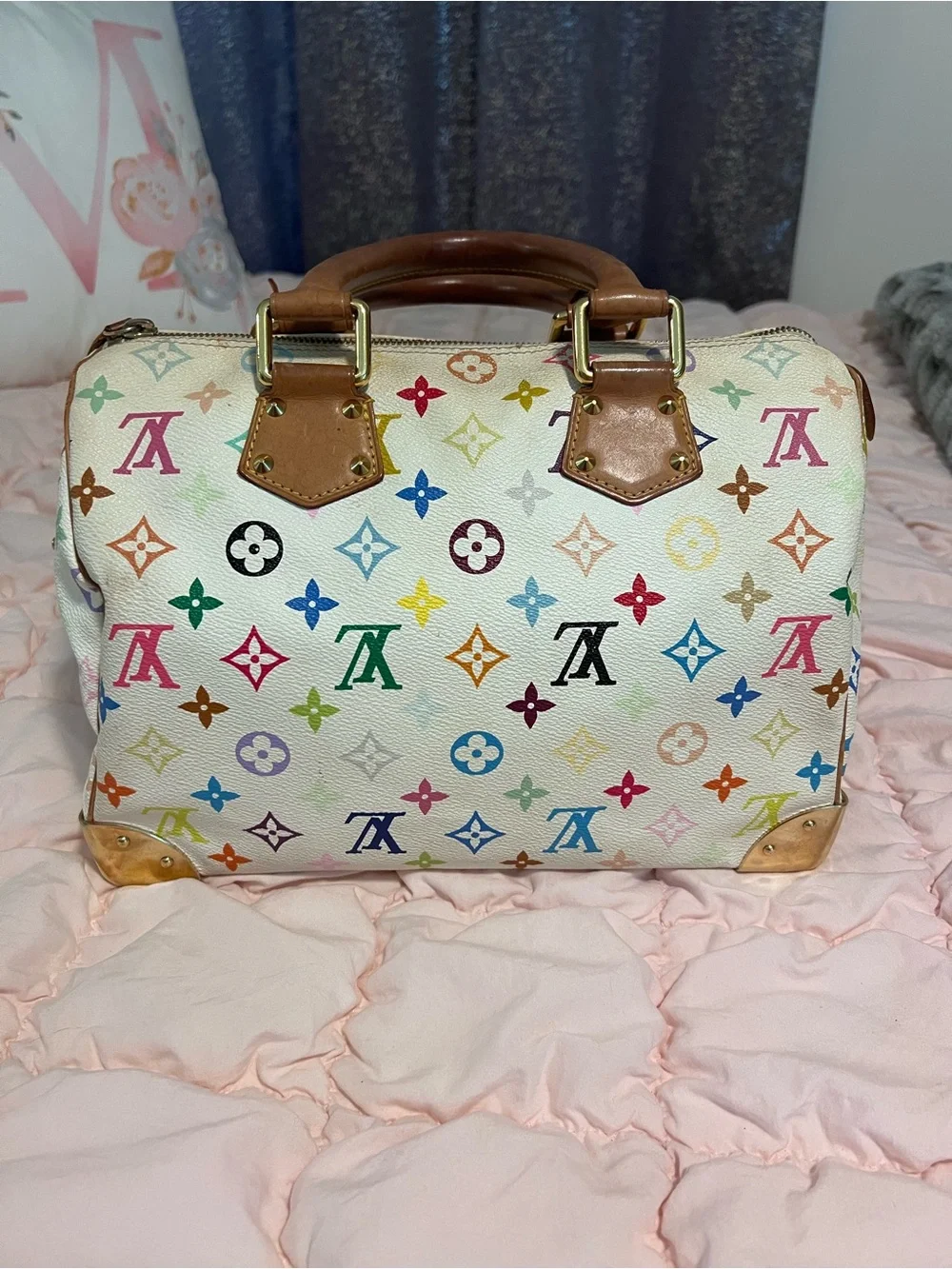 Vintage Louis Vuitton Multicolor Murakami White Speedy Bag